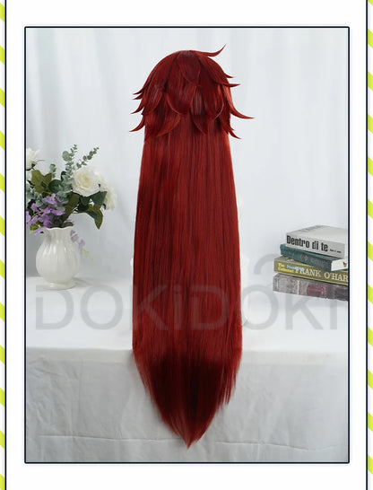 IN STOCK Grell Sutcliff Wig Anime DokiDoki Halloween Grell Sutcliff Cosplay 100cm Red Long Hair Free Cap
