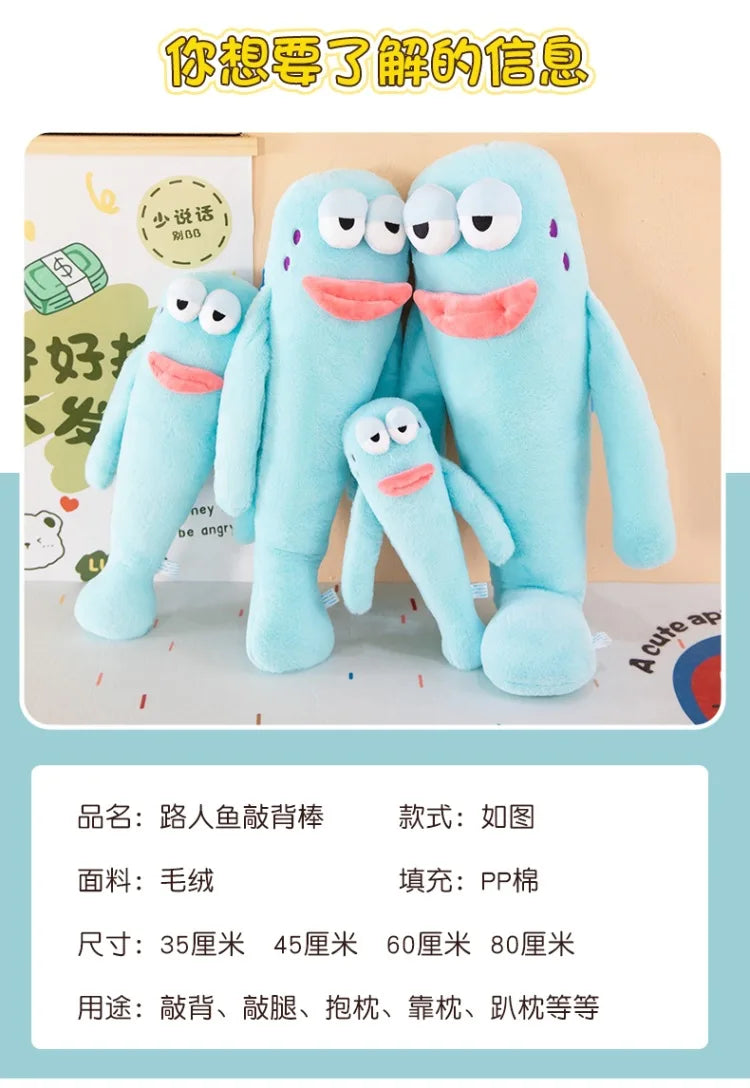 Sanrio 80cm Cute Plush Cartoon Ugly Fish Stuffed Toy Funny Knock Knock Doll New Viral Kids Birthday Christmas Gift for Children