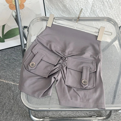 Nude High Waist Peach Butt Sport With Pocket Yoga Shorts Leggings Quick Drying Gym Training  Cycling Outdoor sports Shorts