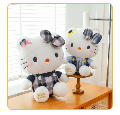 Sanrio Hello Kitty Plush Toy Retro Plaid Skirt Kitty Doll Stuffed Animal Creative Gift for Kids Birthday Christmas Girls Pillow