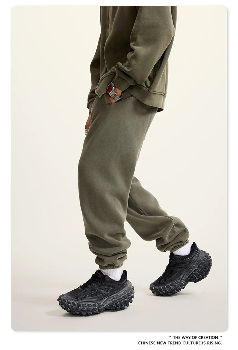 ZODF 2025 Autumn Winter Men’s Washed Fleece Sweatpants 355gsm Loose Retro Joggers Streetwear HY0653