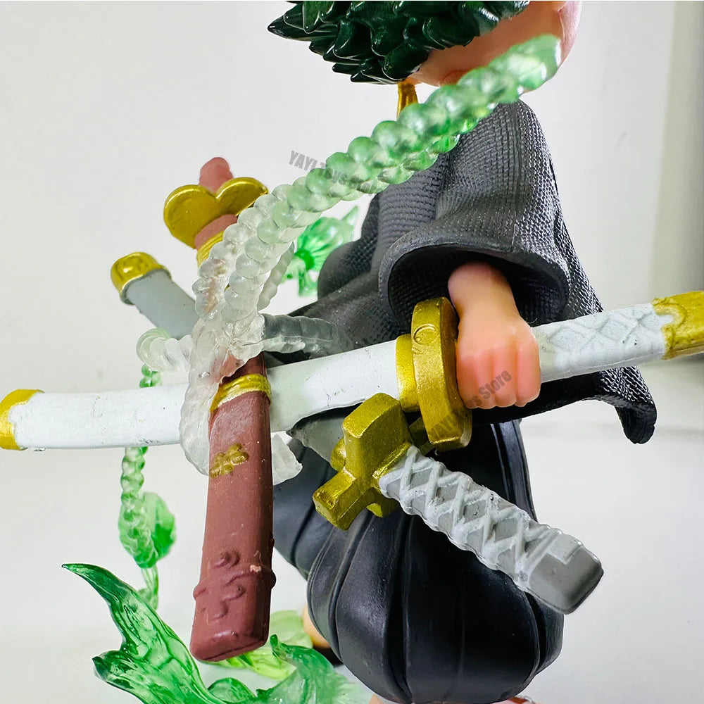 New One Piece Anime Figure Q-version Roronoa Zoro Model Ornaments Action Figures Collection Model Doll Toy Kid Gift
