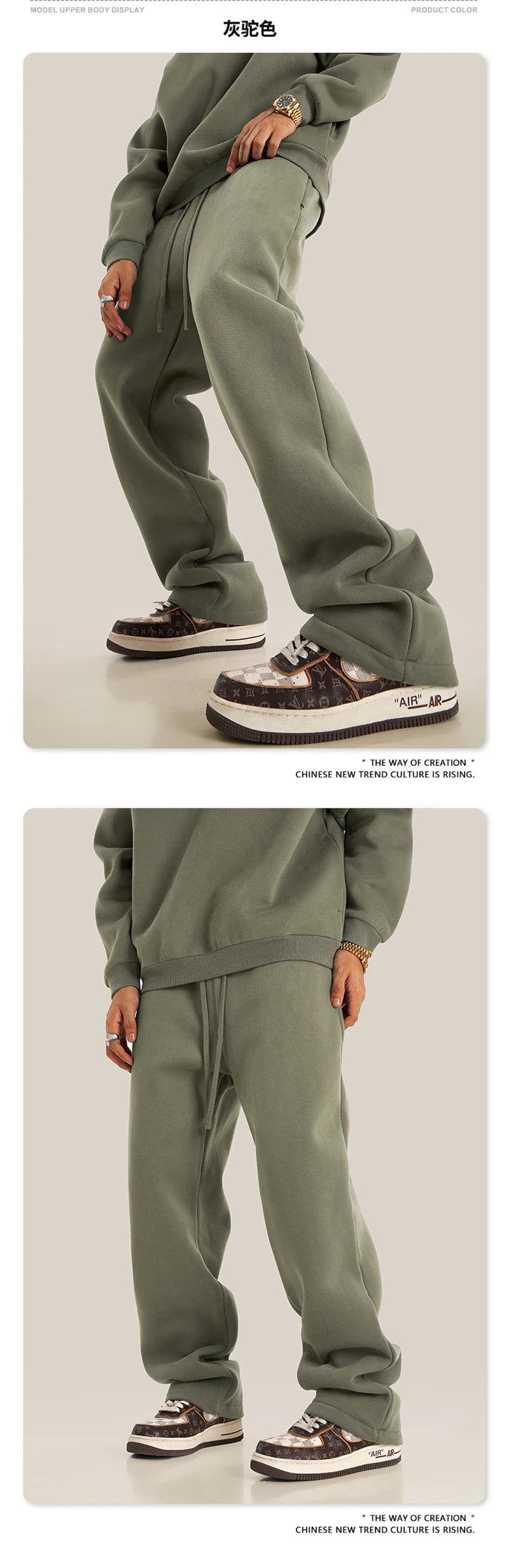 ZODF New Men's Winter Solid 345sm Fleece Straight Pants Unisex Loose Comfortable Sport Zipper Pockets Trousers HY0868