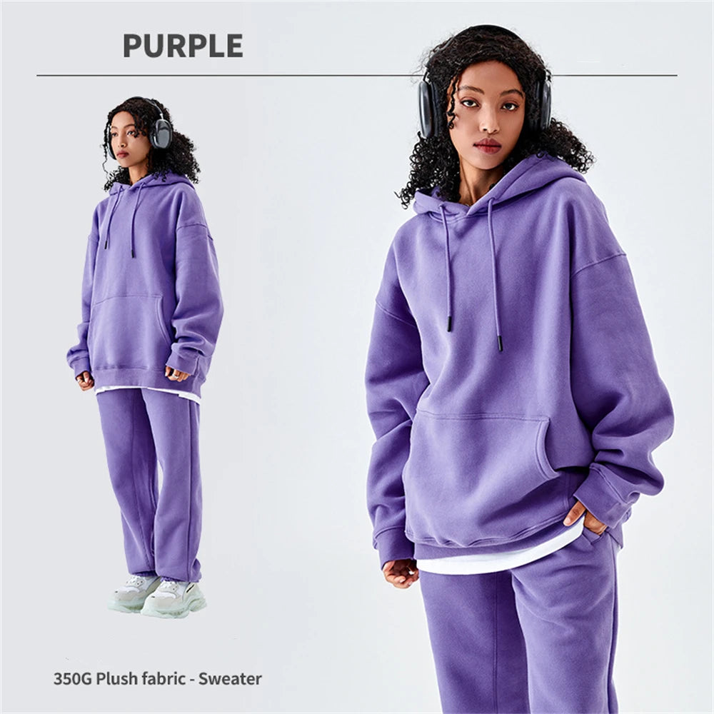 ZODF Casual Winter Men 350gsm Fleece Hoodie Unisex Loose Warm Solid Hooded Sweatshirt Pullover 18 Colors HY0728