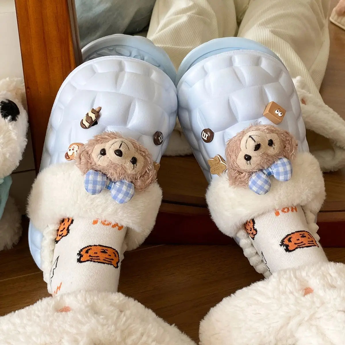 Disney Shelliemay Detachable Cotton Shoes Eva Thick Bottom With Velvet For Outer Wear, Warm And Waterproof Adult Cotton Dragging