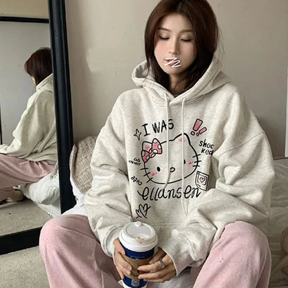 2025 Japanese Anime Hoodies Luxury Brand Sanrio Hello Kitty Pattern Sweatshirt Women Fashion Y2K Gothic Street Outerwear Tops