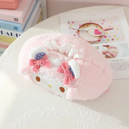 Japanese Style Plush My Melody Kuromi Tissue Box Durable Home Car Hotel Sofa Paper Tissue Holder Napkin Case Pouch Girl's Gift