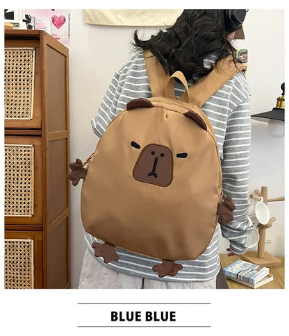 Kawaii Capybara Nylon School Bag Laptop Backpack Cartoon Children's Backpack Travel Casual Book Bags Large Capacity Backpack