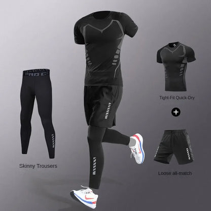 3-7pcs Men’s Ice Fiber Quick-Dry Running Fitness Tracksuit Full Set for Marathon Training Cycling Jogging Gym