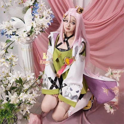 Genshin Impact Aino Cosplay Costume Wig Uniform Headwear Frog Backpack Clink-Clank Krumkake Craftshop Halloween for Women Girls