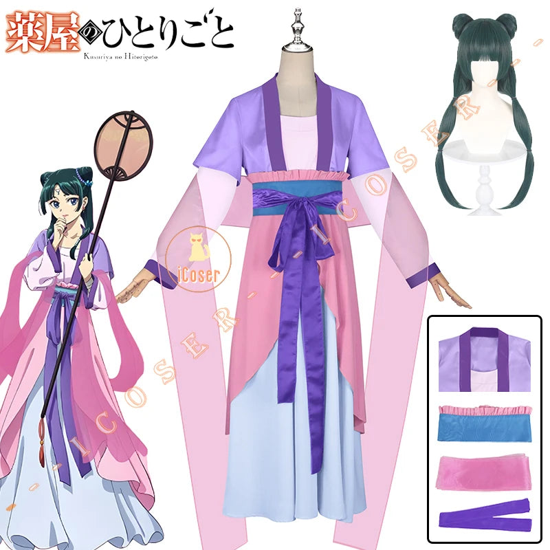 Anime The Apothecary Diaries Maomao Cosplay Costume Dress Wig Purple Pink Dress Kusuriya No Hitorigoto Halloween for Women Props