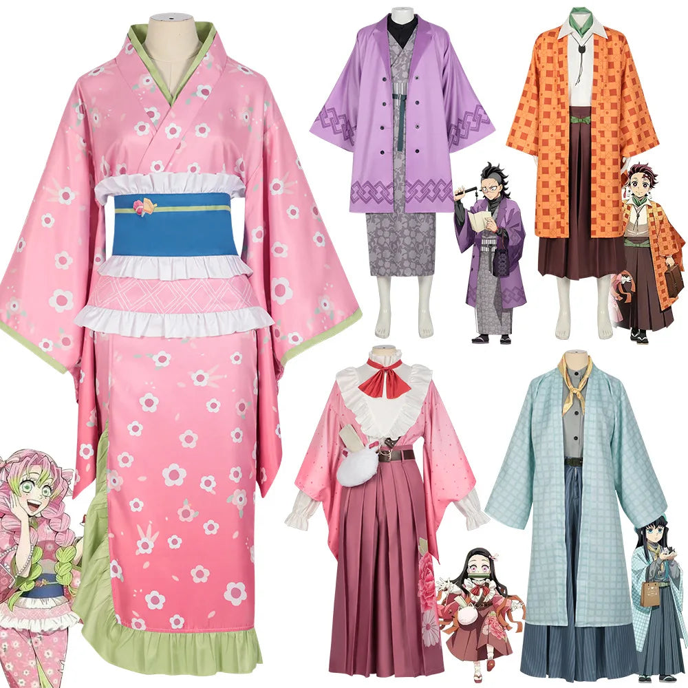 Kanroji Mitsuri Cosplay Costume Women Polyester Kimono Dress