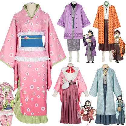Kanroji Mitsuri Cosplay Costume Women Polyester Kimono Dress