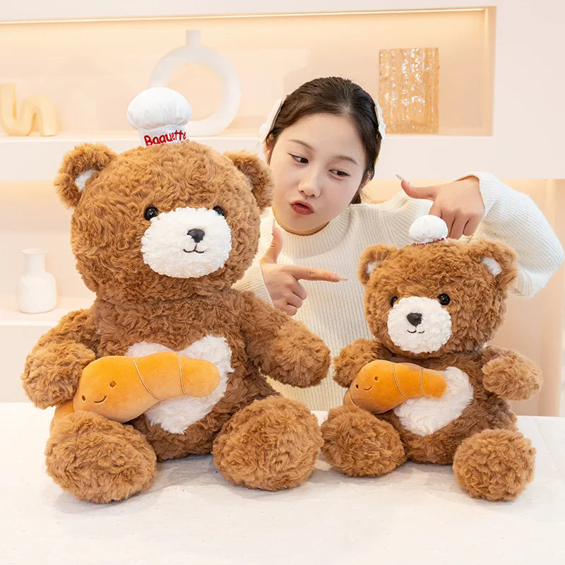 30-40cm New Arrival Kawaii Bear Cosplay Pastry Cook Plushies Soft Doll Red Scarf Cheese Bread Bear Stuffed Toy Birthday Gift