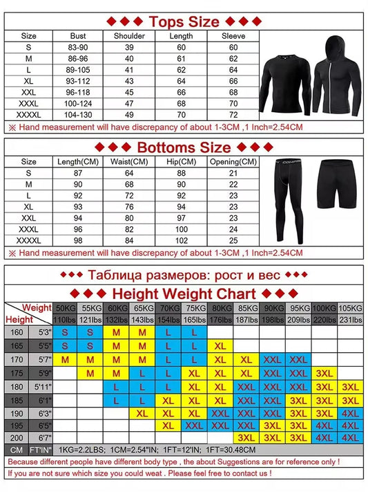 Men’s 5pcs MMA Boxing Suit Set Rashguard Compression Long-Sleeve T-Shirt & Leggings Tracksuit