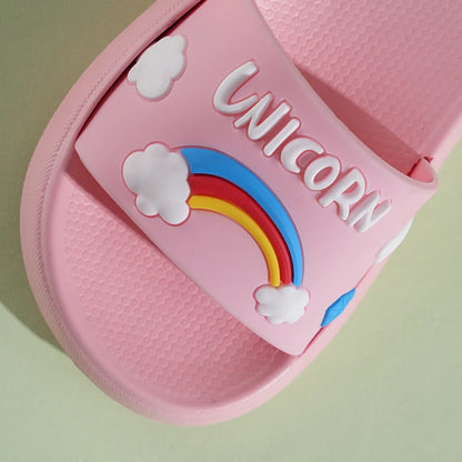 2025 New Kids Slippers Girls Slippers Indoor Pink Blue Unicorn Cartoon Toddler Girl Slippers 2 to 3 4 5 6 7 8 Years Casual Shoes