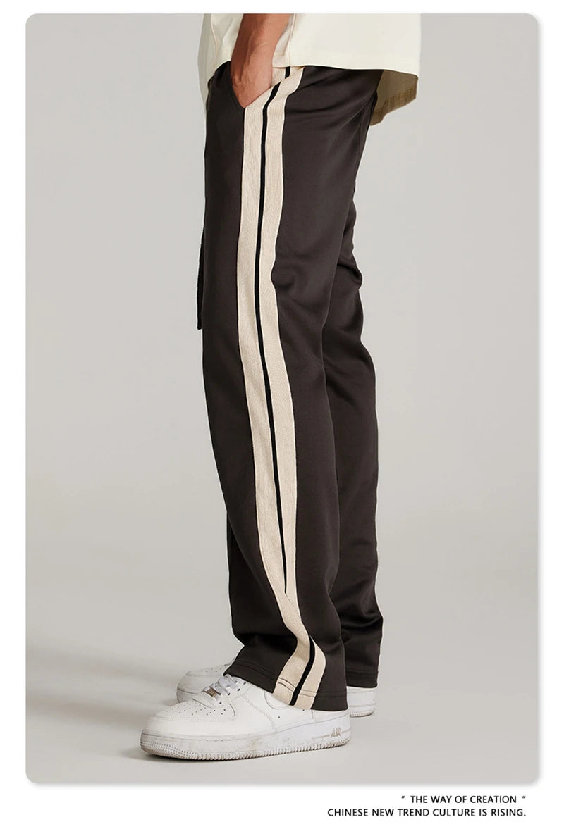 ZODF Spring Summer 275GSM Basic Side Webbing Trousers For Men Unisex American Retro Casual Sports Straight Pants HY0540