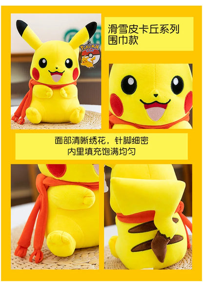 Pokemon Pikachu Plush Toys Anime Pokémon Plushie Dolls 25cm Kawaii Stuffed Pillow Skiing Pikachu Christmas Gifts for Childrens
