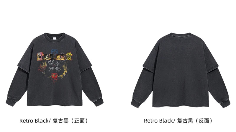 ZODF Retro 2025 Autumn Men 345gsm Washed Full Sleeve T-Shirts Unisex Heavy Weight Punk Style Printing Cotton T Shirt HY0012