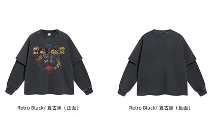 ZODF Retro 2025 Autumn Men 345gsm Washed Full Sleeve T-Shirts Unisex Heavy Weight Punk Style Printing Cotton T Shirt HY0012