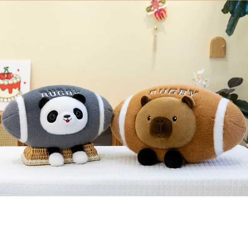 Creative Rugby Capybara Doll Cute Panda Plush Toys Pillow Capibara Seat Cushion Girls Children Birthday Gift Soft Stuffed Animal