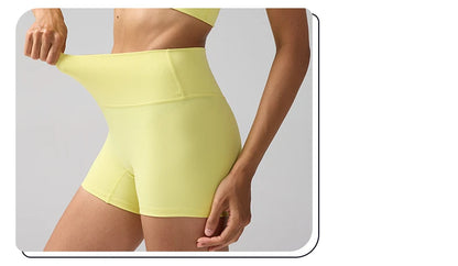 Solid Color Women’s High-Waisted Fitness Yoga Shorts – Quick Dry Breathable for Running & Cycling