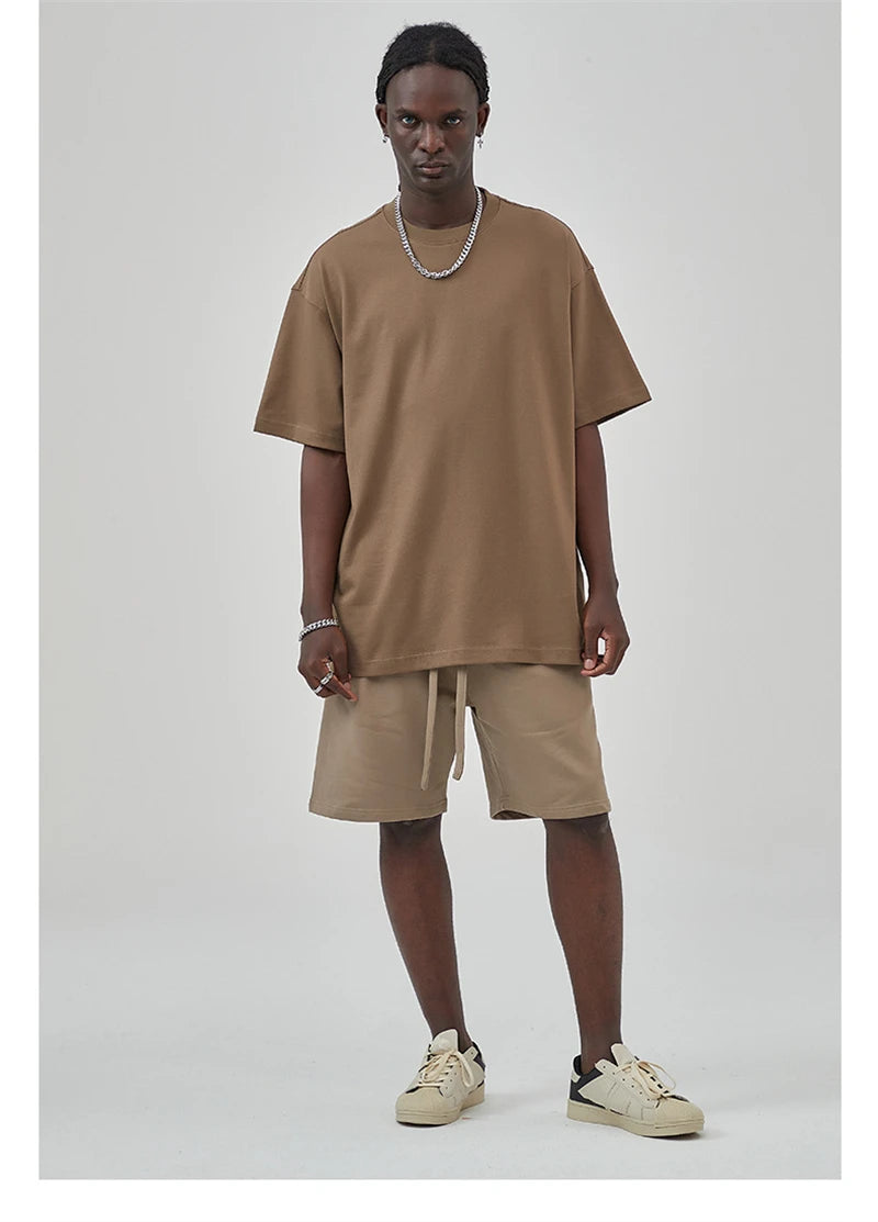 ZODF New Spring Summer Men 305gsm Cotton T Shirts Unisex Heavy Weight Oversized FG Noshrink Basic Solid T-Shirt Tees HY0165