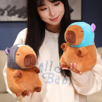 Capybara Soft Doll Cute Stuffed Capibara Anime With Pikachu Stitch Kuromi Hat Toy Kawaii Plushie Xmas Gift for Girl Friend