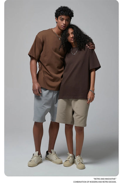 ZODF New Spring Summer Men 305gsm Cotton T Shirts Unisex Heavy Weight Oversized FG Noshrink Basic Solid T-Shirt Tees HY0165