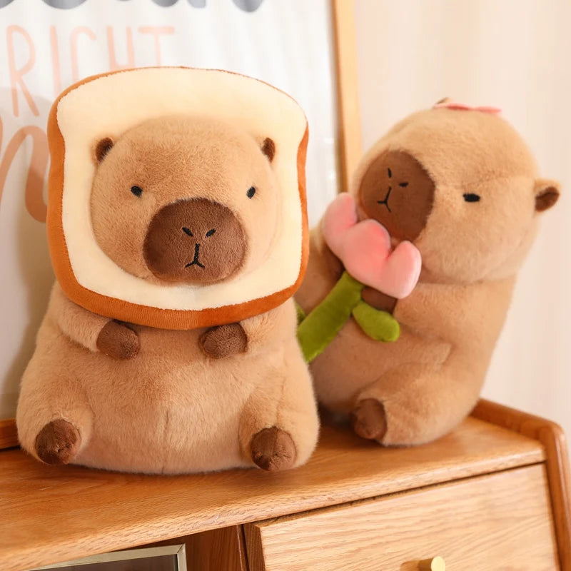 Cute Stuffed Capybara Plush Toy Holding Boba Tea Flower Capybara Plushies Cosplay Bread Dino Avocado Lovely Teddy Girl Gift