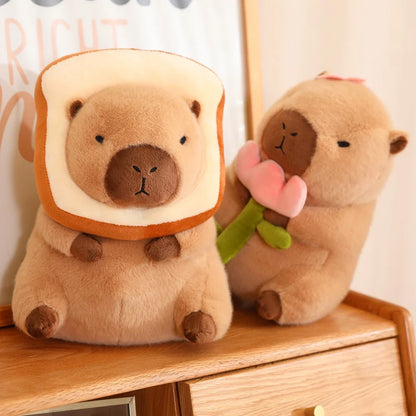Cute Stuffed Capybara Plush Toy Holding Boba Tea Flower Capybara Plushies Cosplay Bread Dino Avocado Lovely Teddy Girl Gift