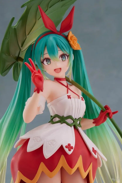 23CM Hatsune Miku Japanese Virtual Idol Singer Anime Figure Thumbelina Green Dress Girl Model Toy Gift PVC Collection Ornaments