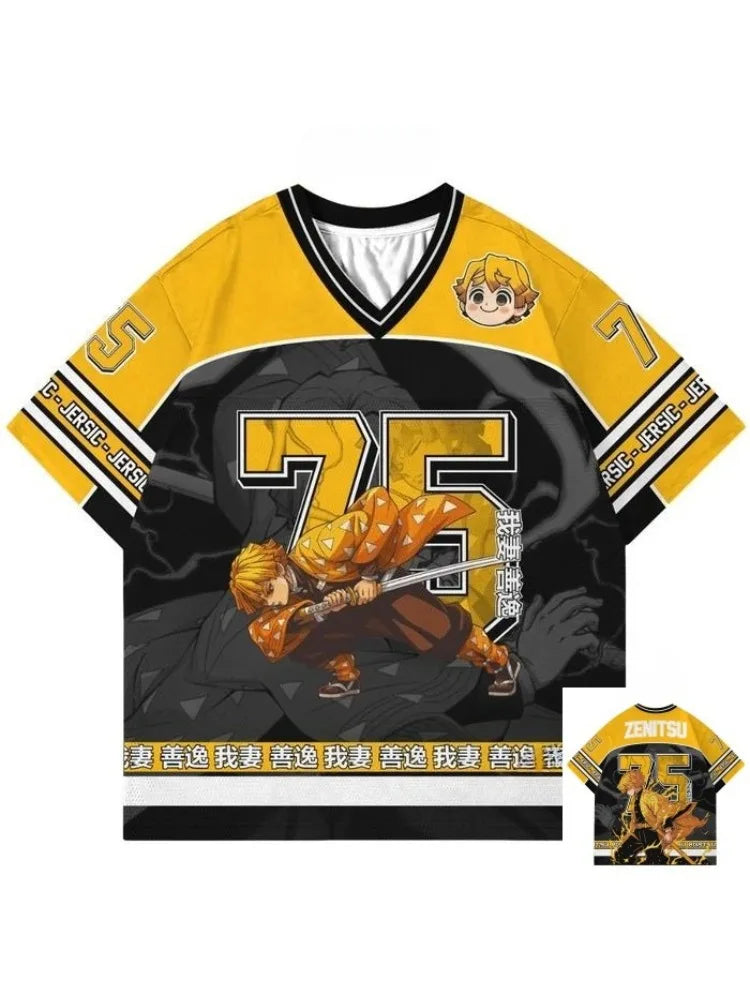 Demon Slayer Zenitsu Agatsuma Anime Series Number 75 Jersey Oversize Kpop Baseball Hockey Outfit T-shirt Daily Unisex Tops Tees