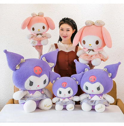 New White Gold Series Kuromi Plush Toy My Melody Sleeping Pillow Cute Stuffed Animal for Kids Birthday Christmas Gift for Girls