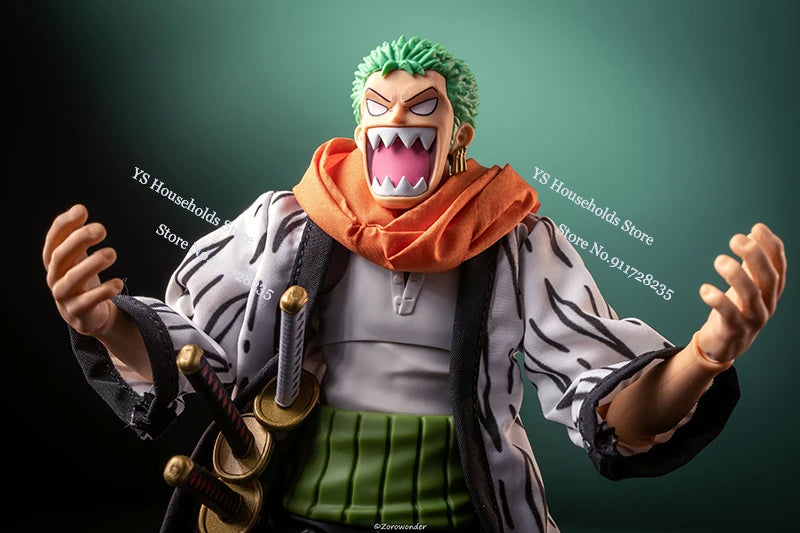 1/12 Anime One Piece Roronoa Zoro Man Soldier Mini Hemline Long Black Green Windbreaker Coat Toys Accessory For 6" Shf Figure