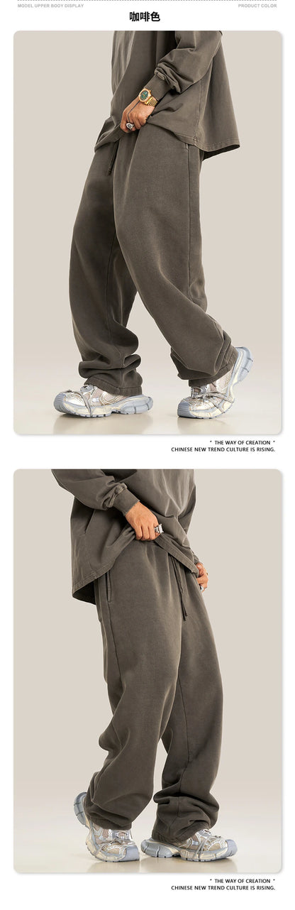 ZODF Retro 2025 Winter Washed Fleece Straight Pants For Men Unisex Loose 360gsm Knitted Warm Soft Trousers Brand Clothes HY0869