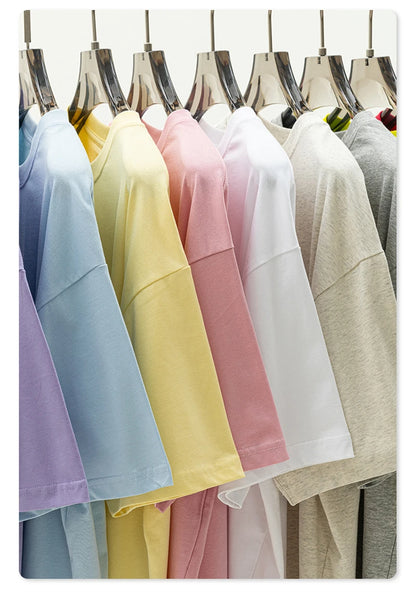 ZODF New 2025 Spring Summer 235gsm Solid Cotton T-Shirts For Men Women Unisex Loose Basic T Shirt Tees Brand Tops HY0970