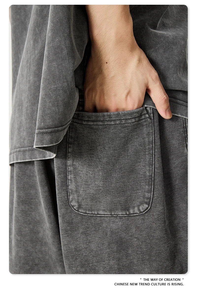 ZODF New Men Fire Snowflake Washed 330gsm Shorts Unisex High Street Summer Distressed Sport Cotton Shorts HY1028