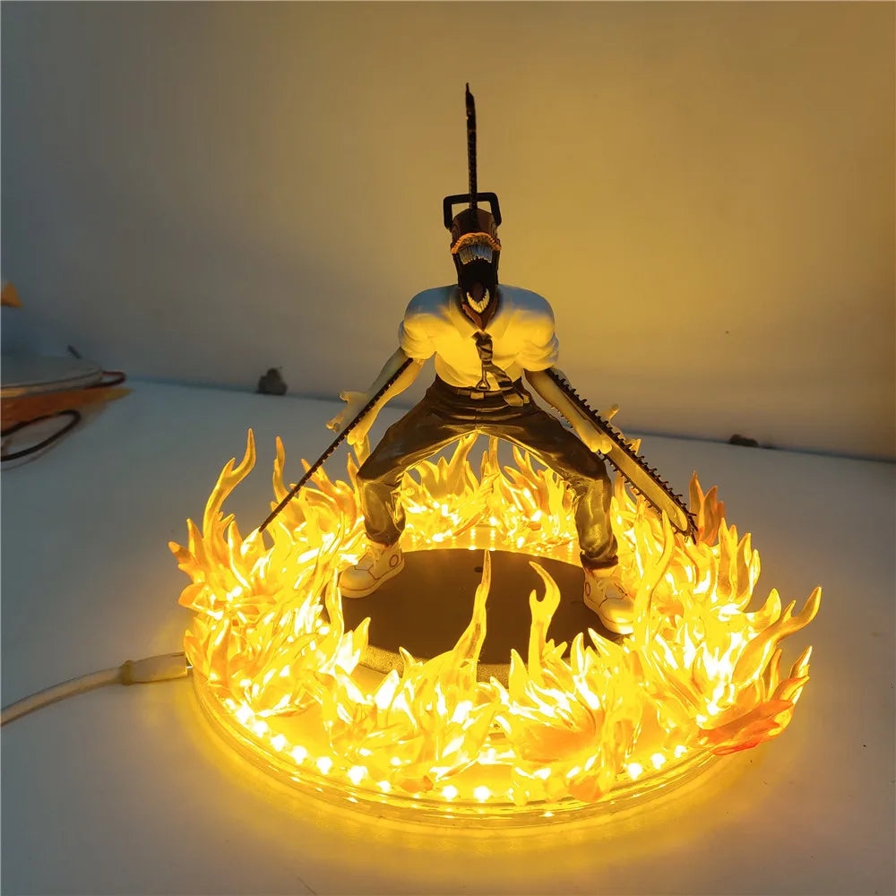 Chainsaw Man Denji Anime Figures PVC Toys Fire Effect 18cm Action Figures LED Visual Night Lights Model Doll Juguetes Figurals