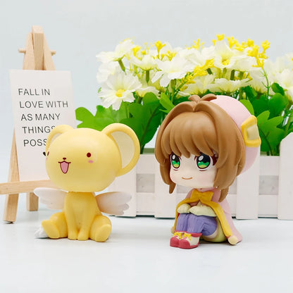 10cm Card Captor Sakura Anime Figure Look Up Kinomoto Sakura Action Figure Q Version Cerberus Figurine PVC Collection Model Toys