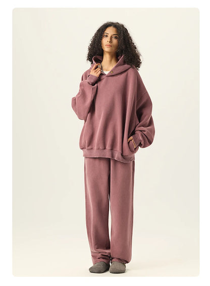 ZODF Vintage 350gsm Man Washed Boxy Fleece Hoodie Unisex Loose Ripped Warm Button Winter Hooded Pullovers Brand Clothing HY0053