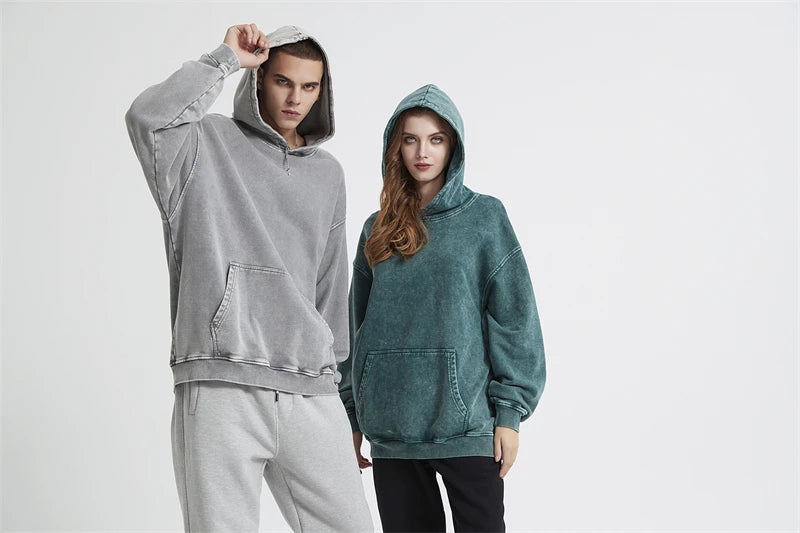 ZODF Autumn Winter Men 420gsm Heavyweight Washed Cotton Hoodie Streetwear Sweatshirt HY0307