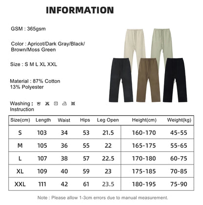 ZODF Fashion 2024 Men Loose Straight Pants Unisex 365gsm Retro Comfortable Sport Solid Drawstring Trousers HY0588