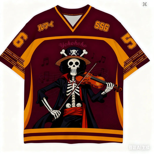 2526 New Bandai Anime One Piece Luffy Summer Jersey T-shirt Oversized 3D Adult and Children's Multifunctional Top Christmas