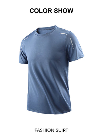Chrlck Men’s Quick Drying Breathable Running T-Shirt Soft Elastic Outdoor Sports Shirt Summer