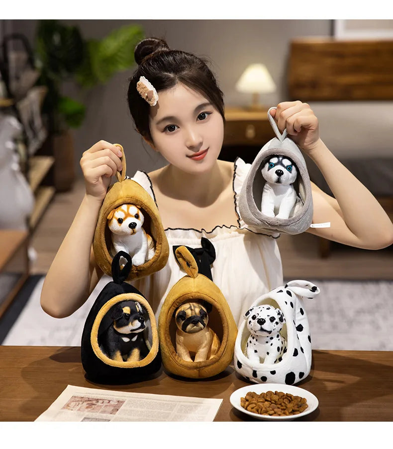 Cute Lifelike Husky & Akita Ultra-Soft Plush Stuffed Toys With A Tiny Cozy Dog Bed Cloth Dolls  Pet Lovers And Plush Collectors