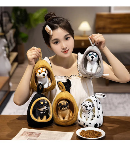 Cute Lifelike Husky & Akita Ultra-Soft Plush Stuffed Toys With A Tiny Cozy Dog Bed Cloth Dolls  Pet Lovers And Plush Collectors