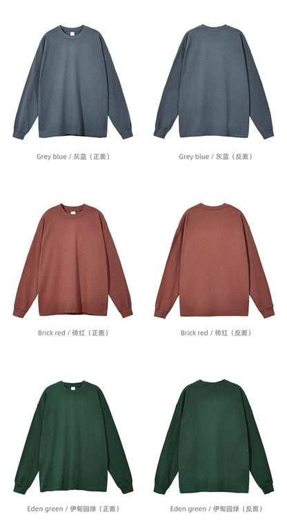 ZODF Retro Autumn Full Sleeve Washed 100% Cotton T-Shirts For Men Unisex Solid Casual Loose 310gsm Tee Brand Tops HY0405