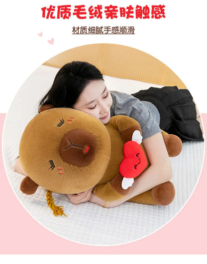 Capybara Plush Toy Cute Ugly Charming Love Heart Hair Braid Pillow Stuffed Animal Kids Birthday Christmas Gift for Children