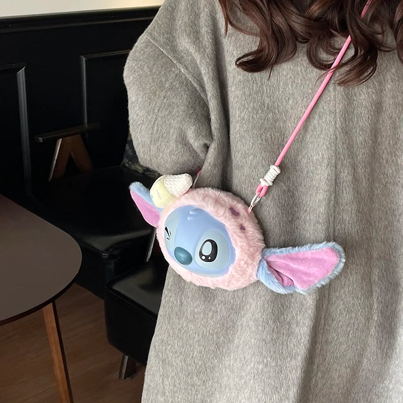 New Disney Stitch Cartoon Plush Backpack Cute Winter Gift For Girls Stuffed Animal Toy Plushie Bag Kids Carry-On Satchel